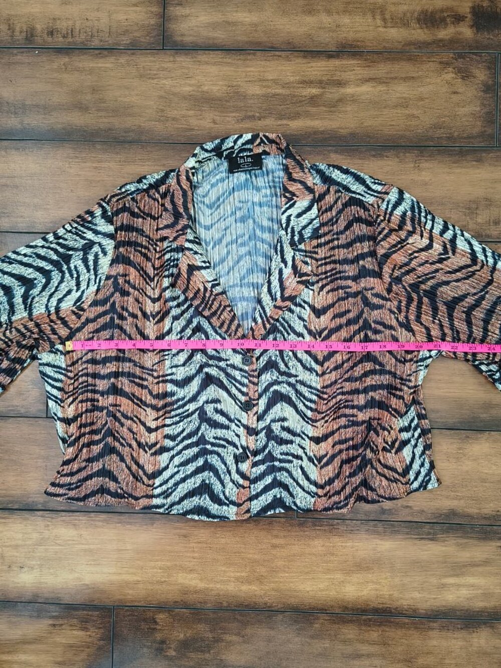 LALA Tiger Print 2-Piece Matching Skirt Set Size L Button Front Maxi - Picture 4 of 12